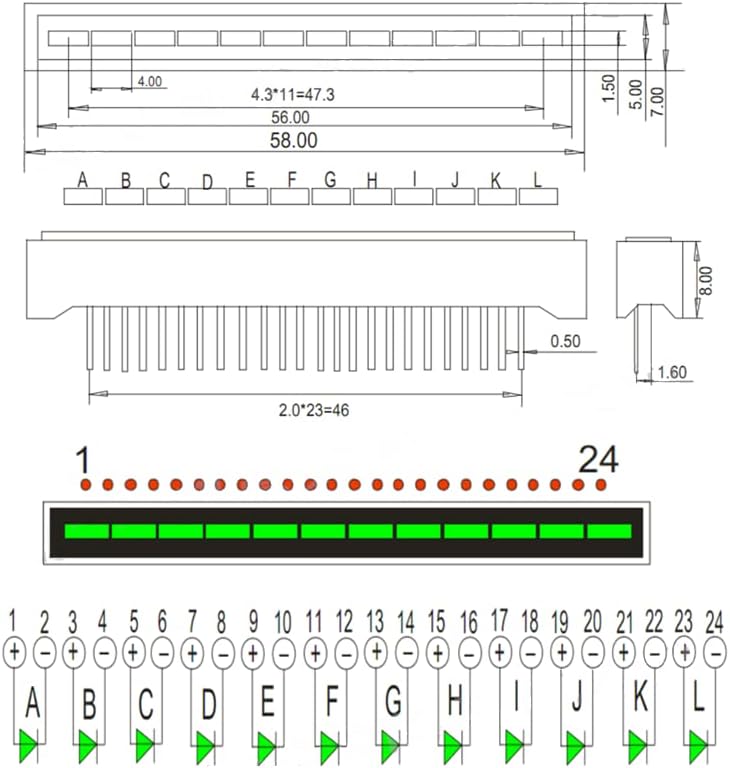 Taidacent 5 Pcs 12 Segments Bar Graph LED Digital Display Tube Digital LED Light Bar 12 Grid Light Indicator Bar 58 * 7 * 8mm LED Column Light (4 Segments Red 4 Grid Yellow 4 Grid Chartreuse Green) - Image 4